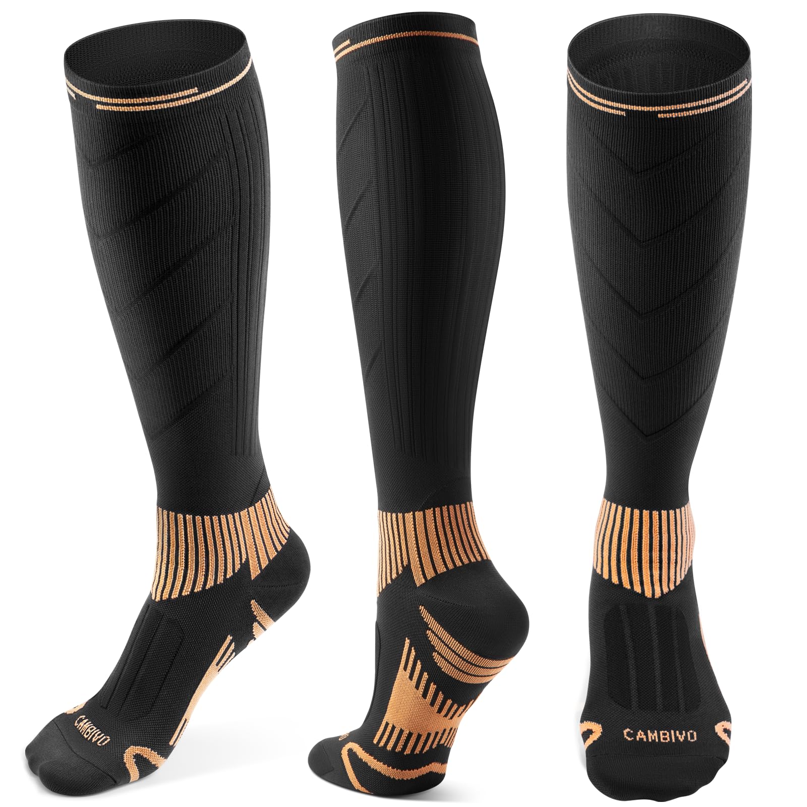 CAMBIVO Medias de Compresión de Cobre, Calcetines Compresion Mujer Hombre 15-20mmHg, Medias de Compresion, Compression Socks Altos para Ciclismo, Running, Enfermera, Embarazo, Circulacion Piernas