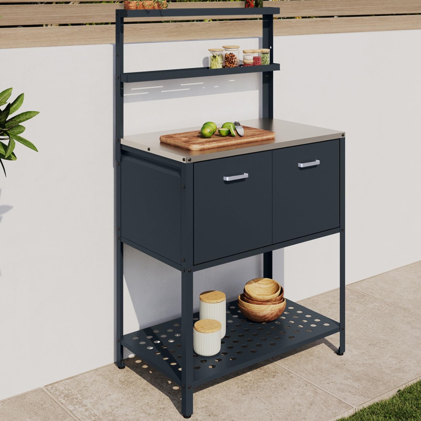 Meuble de Cuisine extérieure Pareo 2 Portes 2 étagères Acier Gris Anthracite