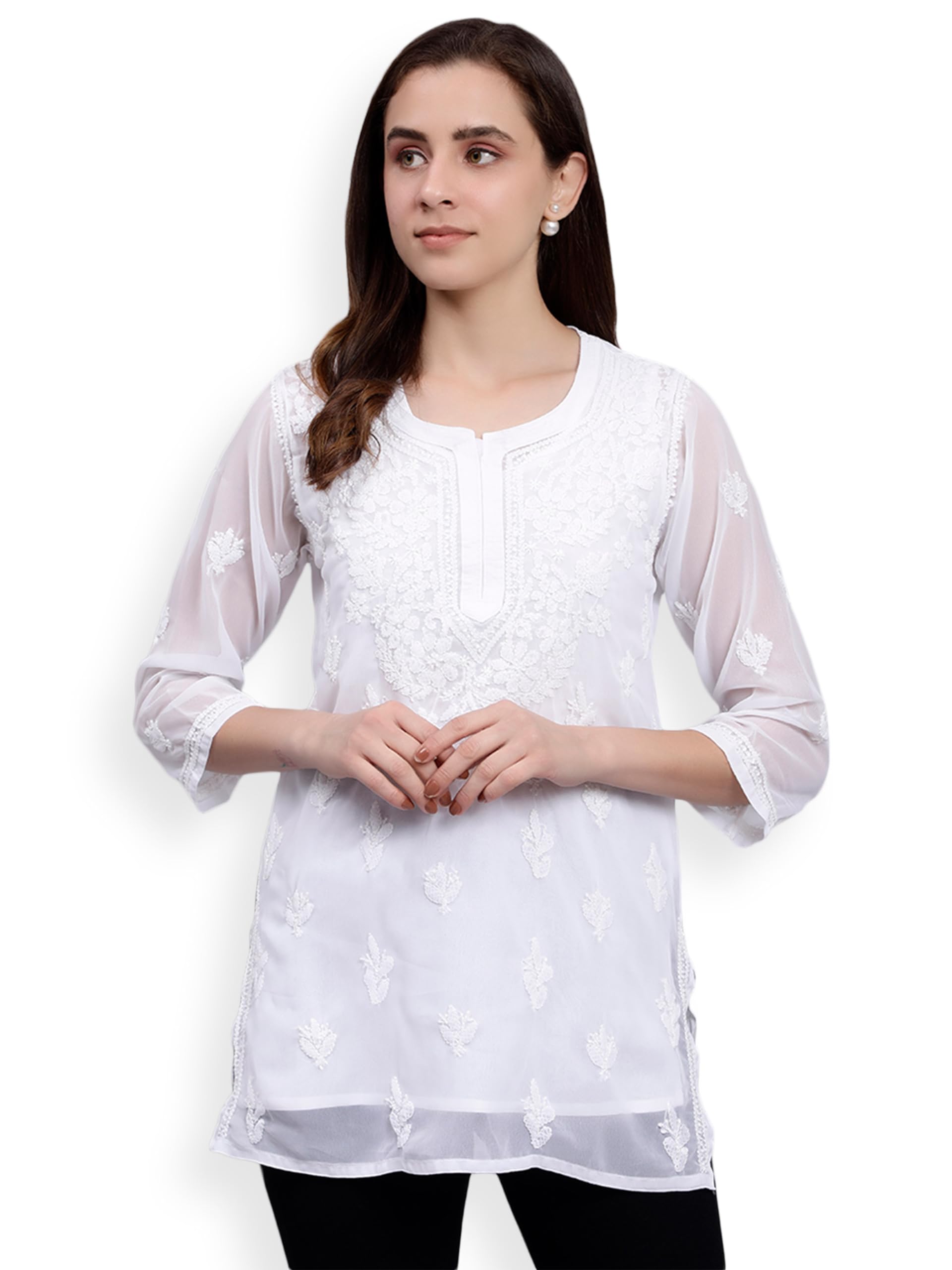 seva chikan Hand Embroidered Georgette Lucknowi Chikankari Top with Slip SCL9095-picture-47