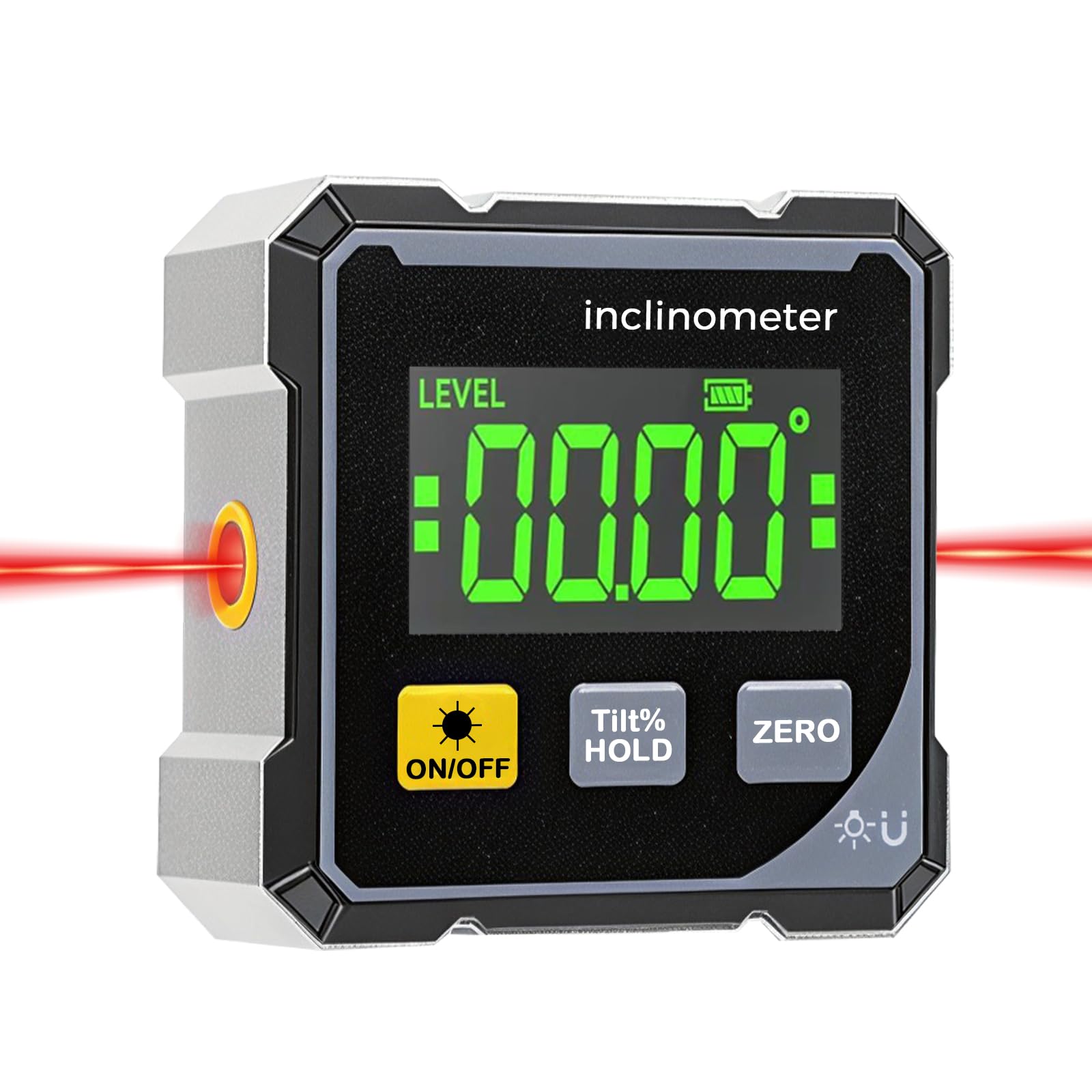 Digital Angle Finder with Laser, USB Rechargeable 4 Side Magnetic Digital Spirit Level, Strong Base & LCD Display Backlight Protractor Inclinometer, Spirit Level Angle Finder Tool for Woodworking (A)