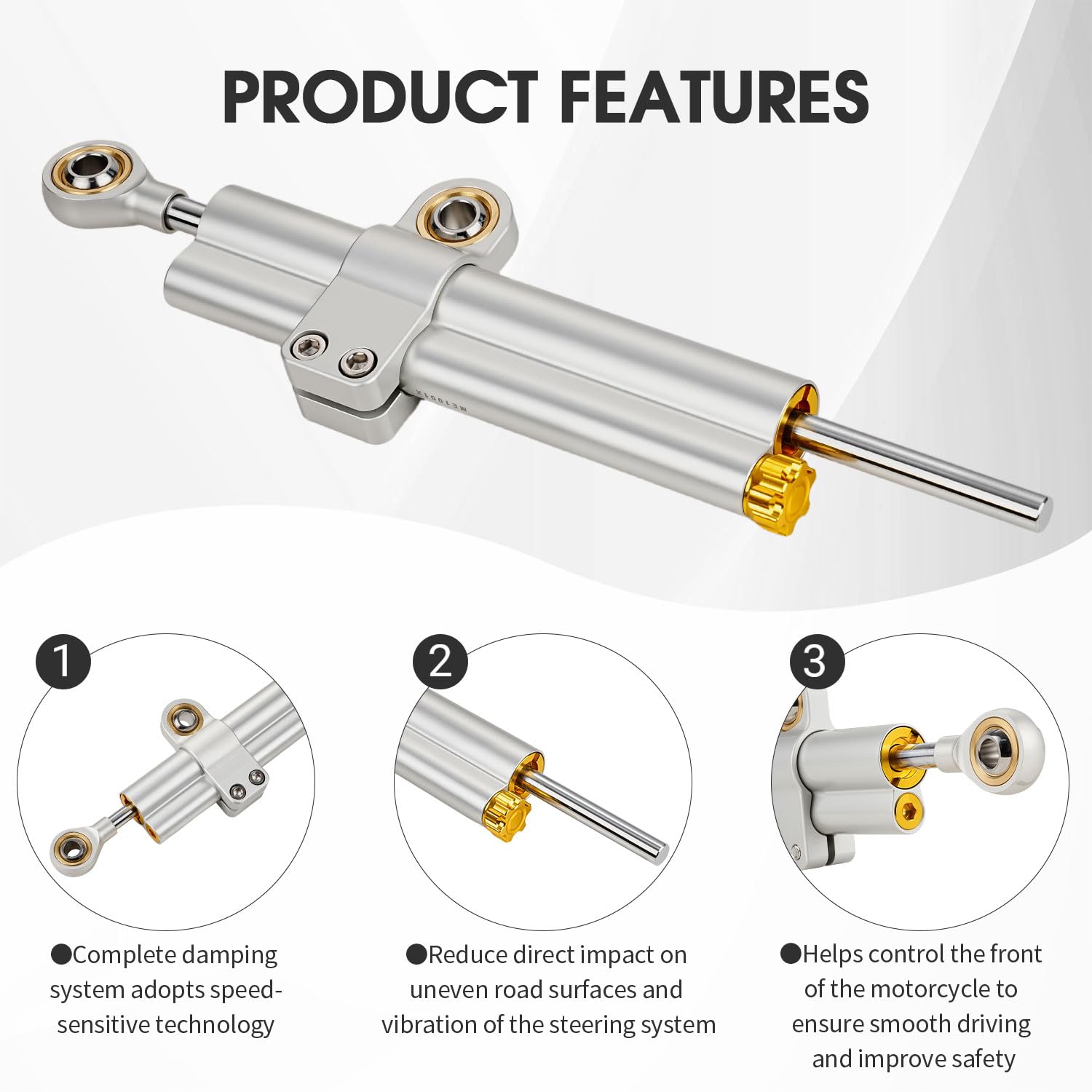 Amortiguador de Direccion Moto,CNC Amortiguadores de dirección de Moto de Aluminio Ajustable Universal per E Scooter Fahrrad MT07 GSXR750 K4 ZX6R TL1000R