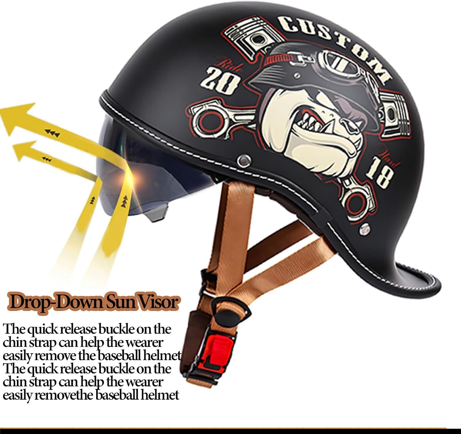 Baseball Cap Motorcycle Half Helmet, Fashion Street Adults Men Women Half Shell Helmet for Cruiser Street Scooter Moped Cap (Glass+Mask+Ice Sleeves), DOT Approved