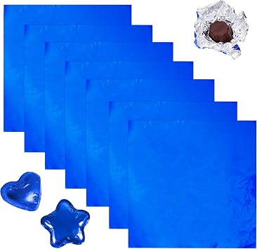 200PCS Aluminium Foil Wrappers, 4x4 inches Square Chocolate Molds for DIY Candy Packaging by Party Wedding Birthday