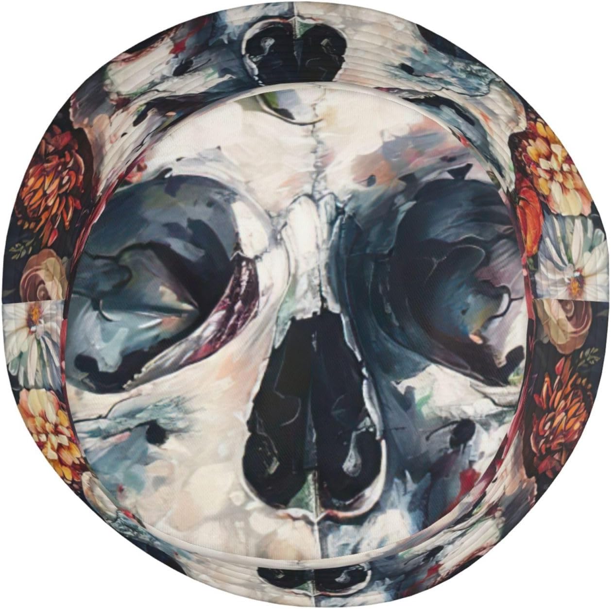Floral Skull Print Sun Hat Outdoor Fisherman Cap Summer Bucket Hat Beach for Men Women Black