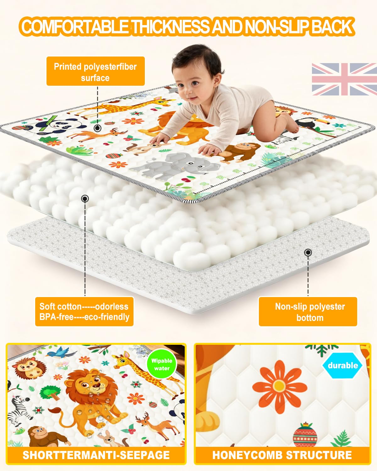 Baby Play Mat, Foldable Kids Playmat, Baby Play Mats for Floor 127x127cm Waterproof Safe Floor Carpet - Image 4
