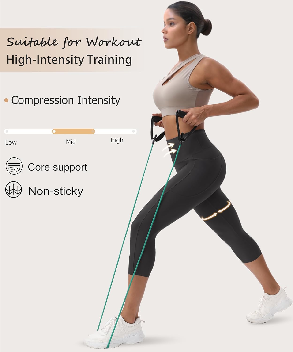 Capri Leggings for Women with Pockets High Waisted Tummy Control Yoga Pants Gym Pants - Image 2