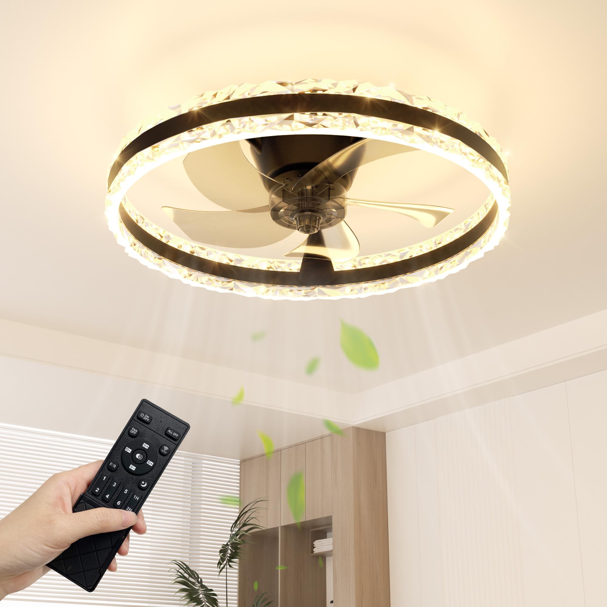 NIORSUN 50cm Ceiling Fan with Lights & Remote, 3600LM Dimmable LED, 3 Colours Ceiling Fans Lamp, 6 Speeds & Timer Ultra-Quiet Modern Fan Light for Bedroom Living Room Kitchen (Black)
