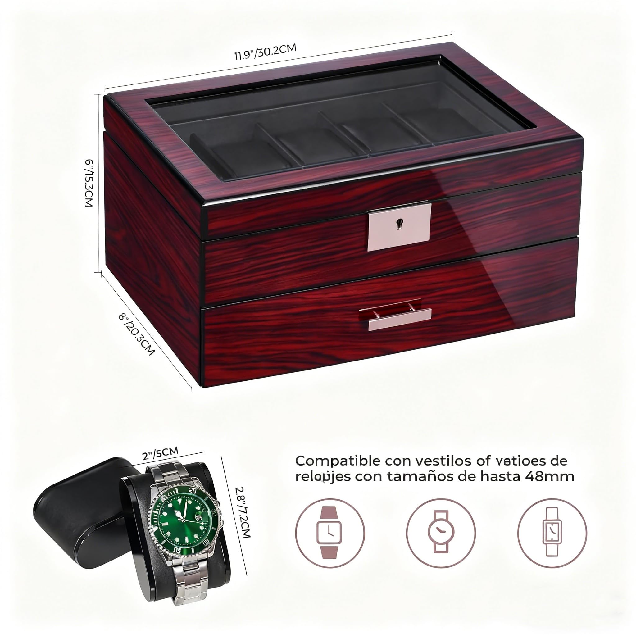 ANWBROAD Caja para Relojes 20 Compartimentos Con Cerradura Vitrina 2 Niveles JWB002Y