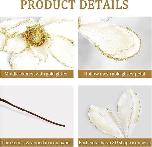 Miniatura 6 de 6 flores de Navidad con purpurina de 7 pulgadas, flores de Pascua de Navidad para decoración de árbol de Navidad, flores de pascua artificiales,