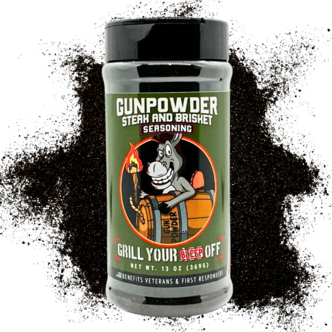 Grill Your As* Off Gunpowder Seasoning – 13oz BBQ Seasoning with Activated Charcoal for Brisket, Ribs & Chicken – MSG & Gluten-Free – USA Made &
