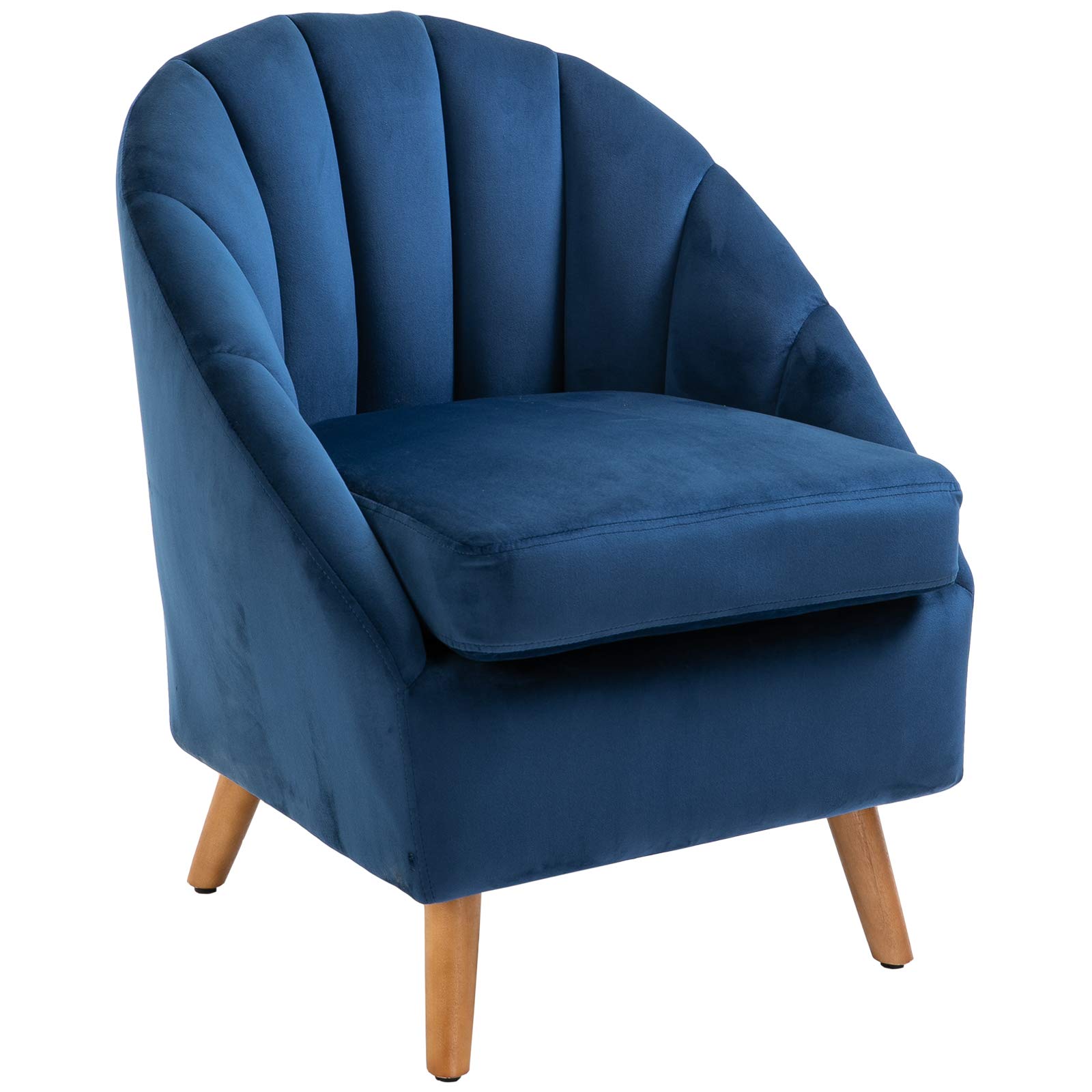 HOMCOM Poltrona Salotto Imbottito in Velluto, Poltroncina Camera da Letto con Imbottitura Spessa, Gambe in Legno di Caucciù, per Soggiorno e Sala da Pranzo, 67x65x77cm, Blu