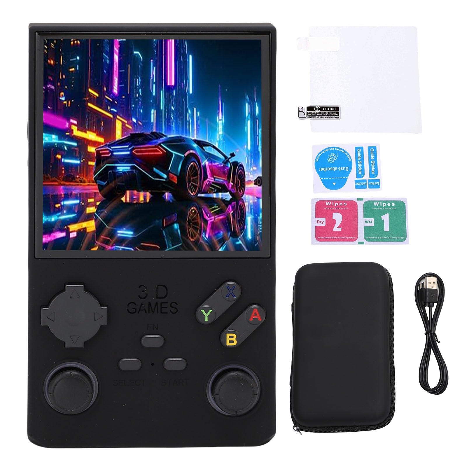 Pyhodi Handheld-Videospielkonsole, Retro-Handheld-Gaming-Konsole, 256 GB Speicherkarte, 720x720 4,0-Zoll-IPS-Bildschirm, 8W-Lautsprecher, mit High-Fidelity-Stereo-Lautsprechern für (Black)