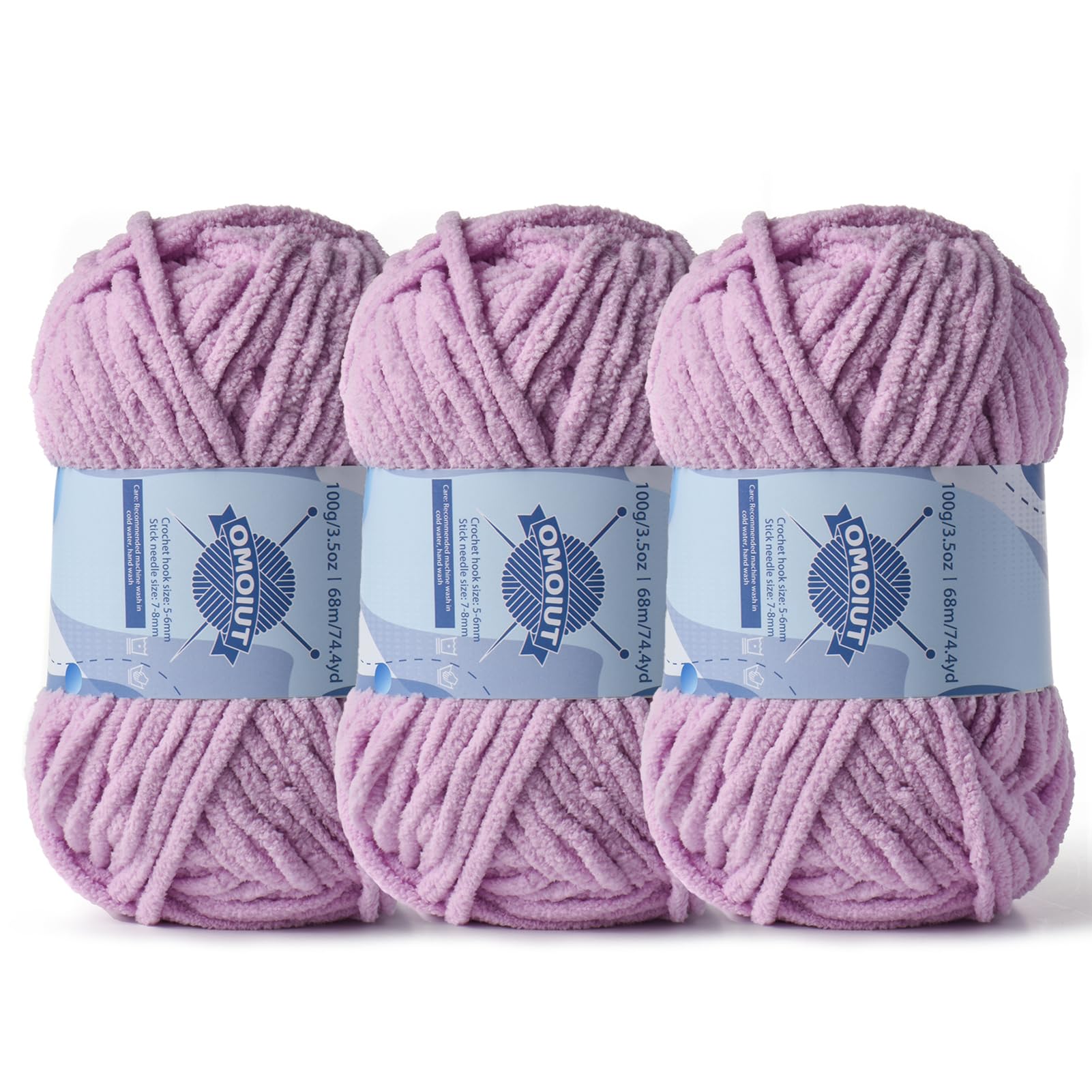 3 Pack Chunky Chenille Yarn for Crocheting, Baby Yarn for Crocheting Soft Blankets, Bulky Yarns for Crochet Amigurumi, 300g (223yds) Fluffy Velvet Yarns for Hand Knitting (3 Light Purple)
