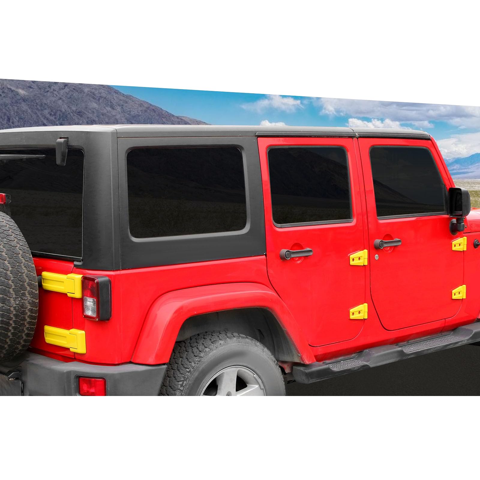- Compatible with 2007-2018 Jeep Wrangler JK & Unlimited 4 Door, 34PCS Door Hood Hinge & Tailgate Hinge Cover Trim (Yellow)