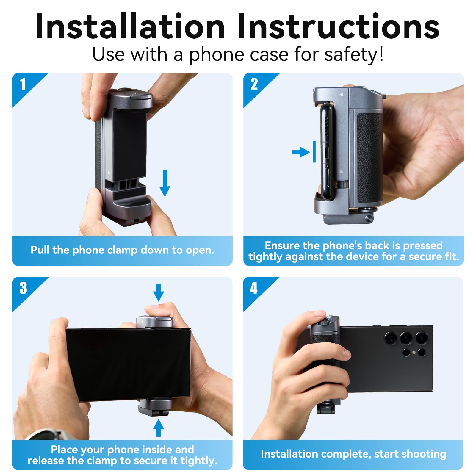 TELESIN Soporte para teléfono móvil con mando a distancia Bluetooth, agarre 3 en 1 para palo selfie, agarre de grabación de smartphone y soporte de mesa, compatible con iPhone/Android (extensible 30