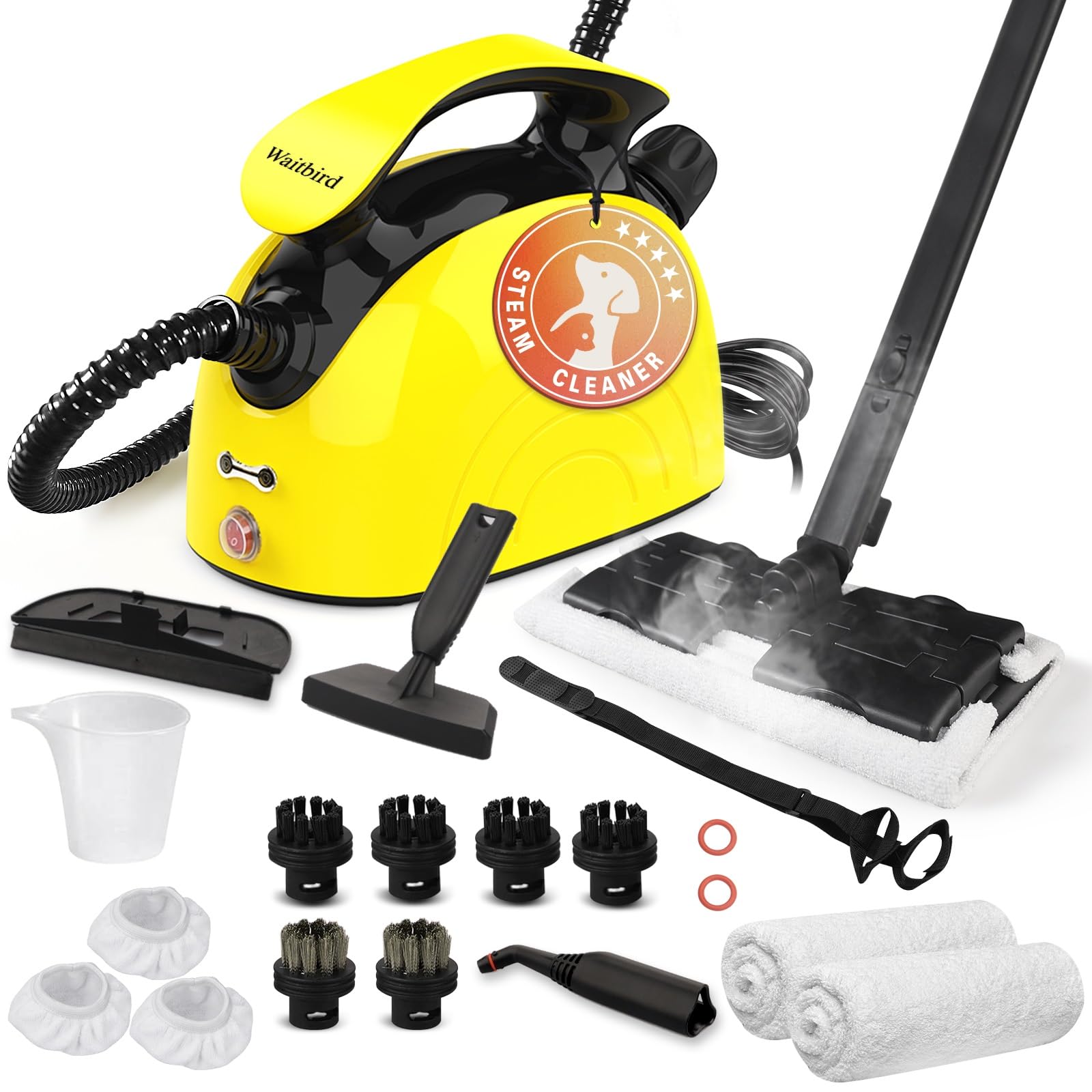 steam cleaner multipurpose powerful steamer with 21 accessories 248f high-temperature steam for floors grout tiles carpet cars - portable 108l tank child lock chemical-free cleaning yellow