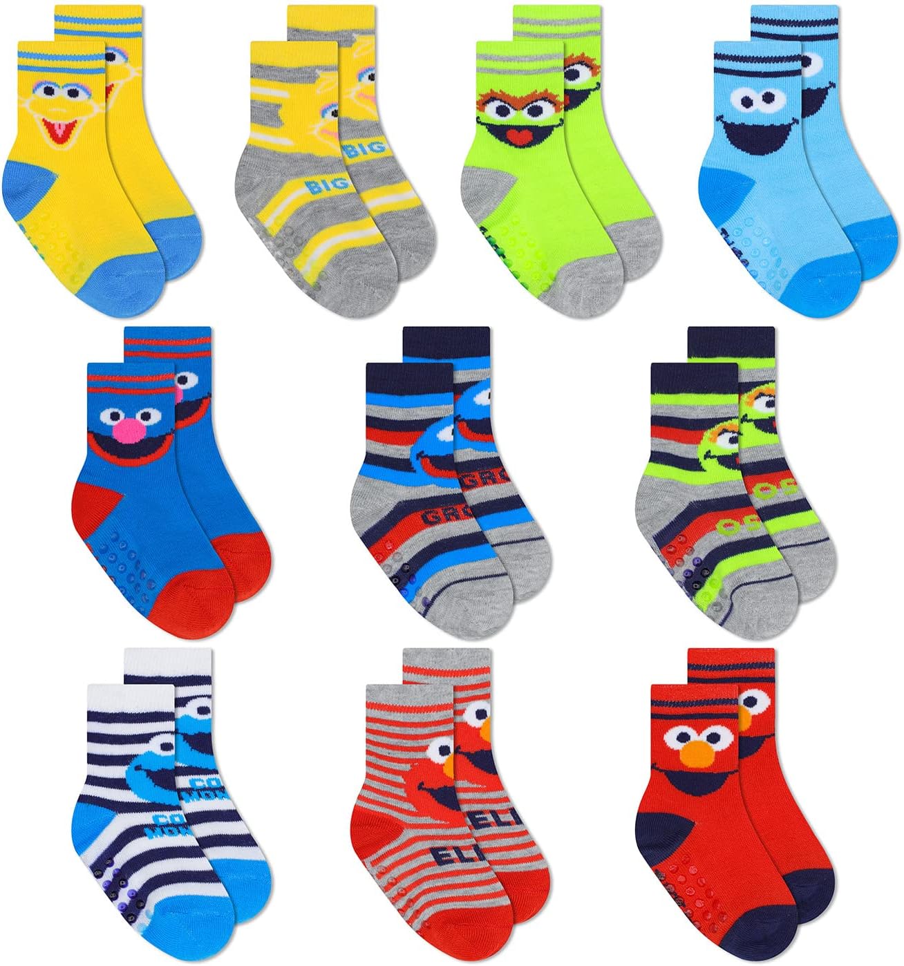 Sesame Street Toddler Socks with Grippers, Non Slip Socks for Kids