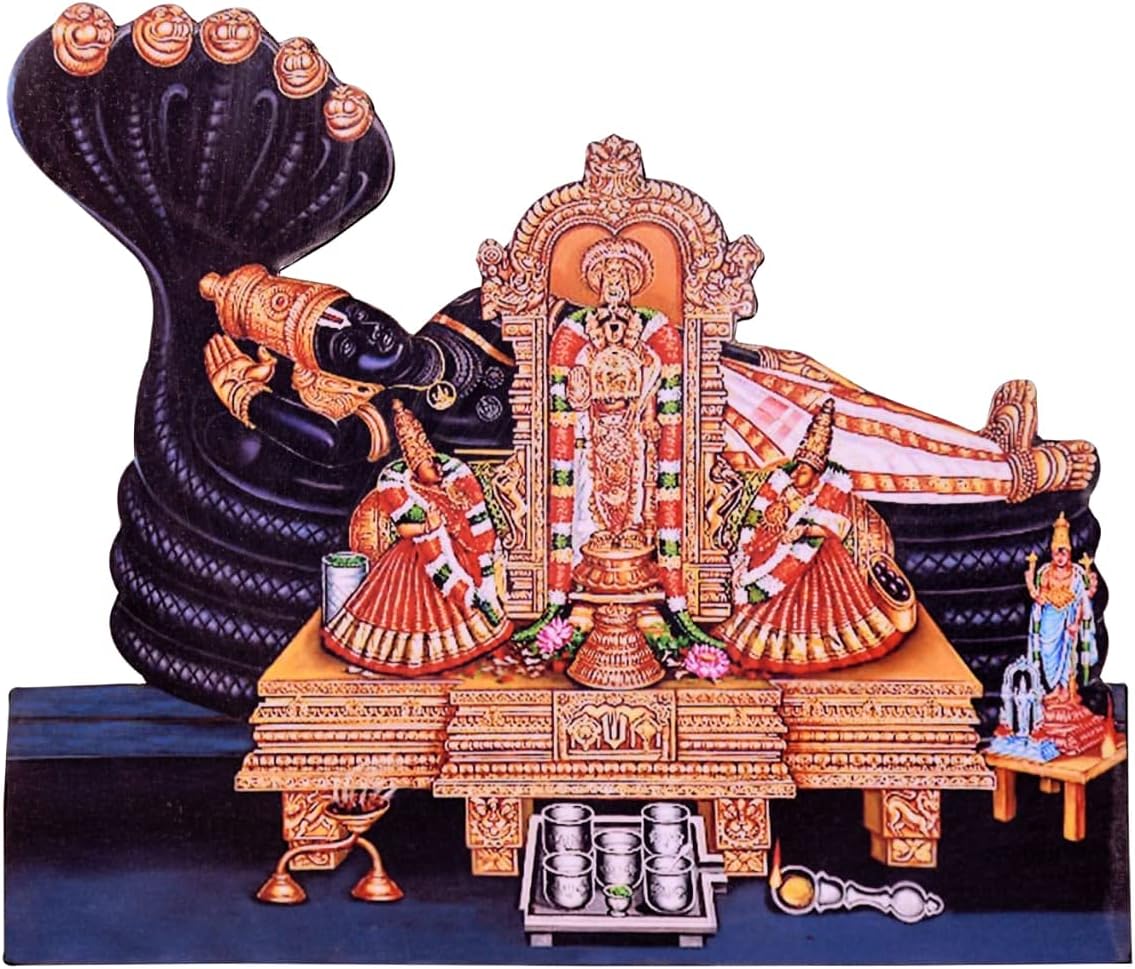 Vils Srirangam Sri Ranganathaswamy Divine Holy Blessing Wood & Plastic Photo Frame Cutout with Back Stand (8 inch X 6.5 inch)