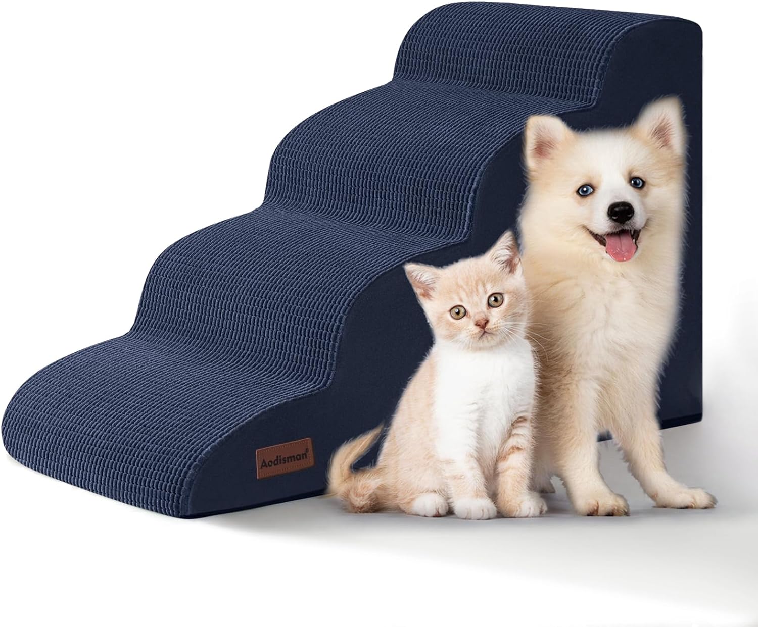 4-Step Dog Stairs and Ramp for Beds or Couches,Non-Slip Sturdy Pet Steps for Small Dogs and Cats,17.4" H,Blue Blue 4 4-Step 17.4''H