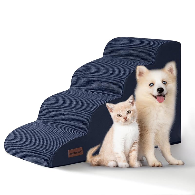 Escada para Cães e Gatos aodisman com 4 Degraus, Espuma e Base Antiderrapante Azul (Blue), 44,2 cm