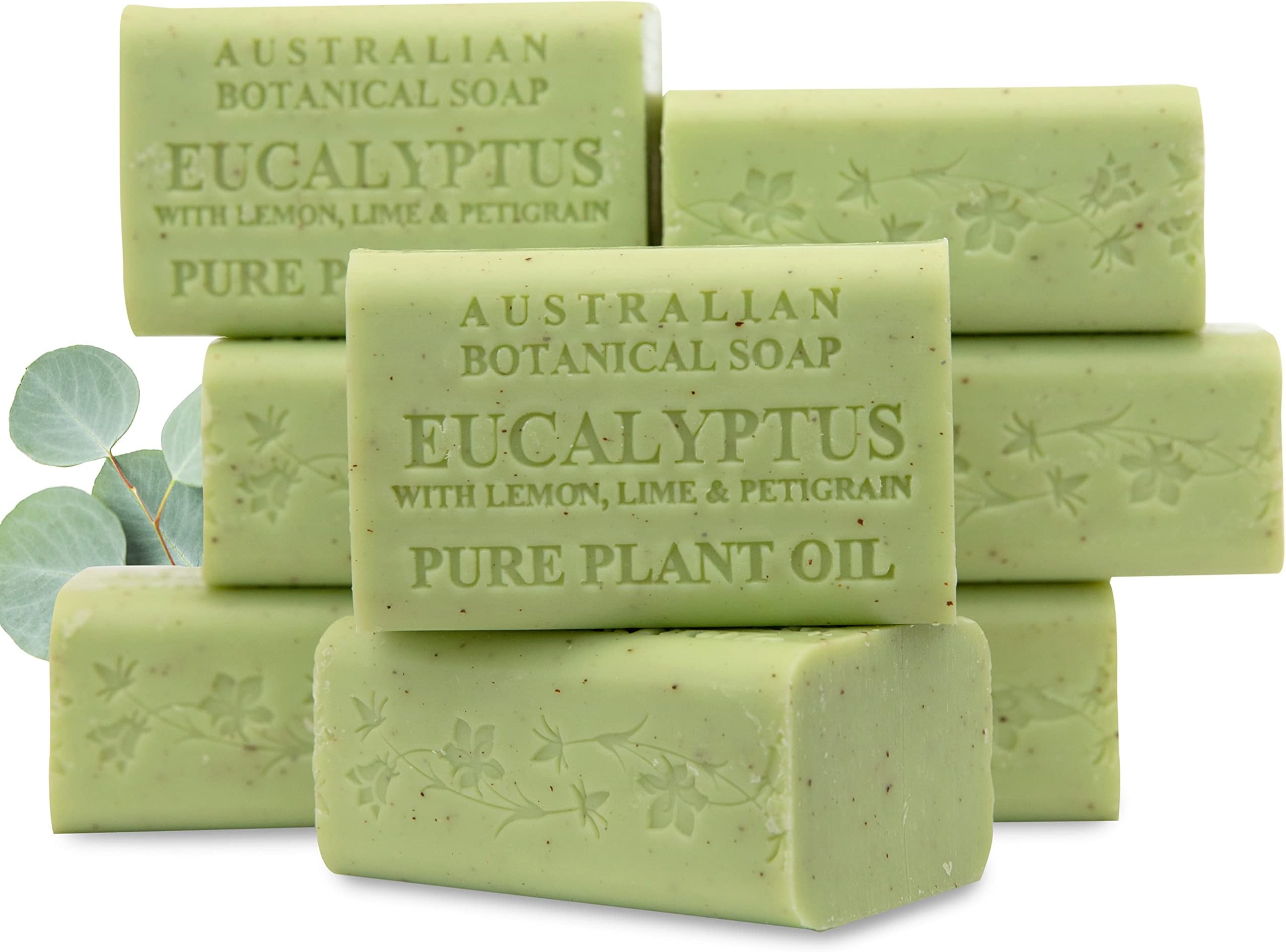 6.6 OZ, Eucalyptus, Lemon, Lime, and Petitgrain, Triple Milled Bars made with a Natural Soap Base and Enriched with Organic Shea Butter, Pack of 8