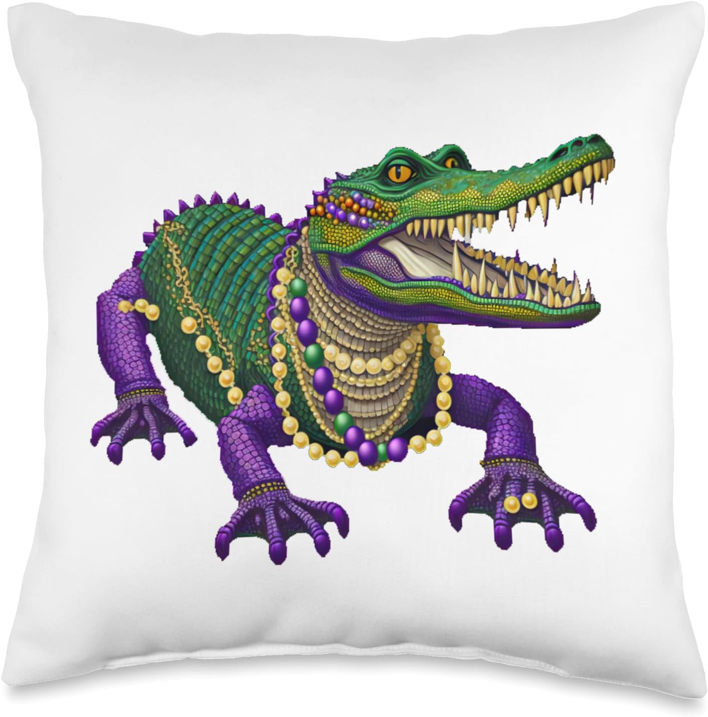 Mardi Gras Alligator Wearing Beads Party Parade Throw Pillow