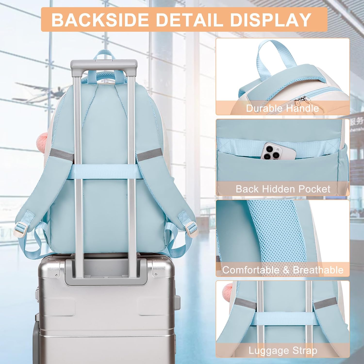 Large 17 Inch Laptop Backpack for School - Ergonomic Computer Bookbag for Teen Girls & College Students, Water Resistant Travel Backpack with Reflective Stripes, Sturdy High School College Bookbag image 5