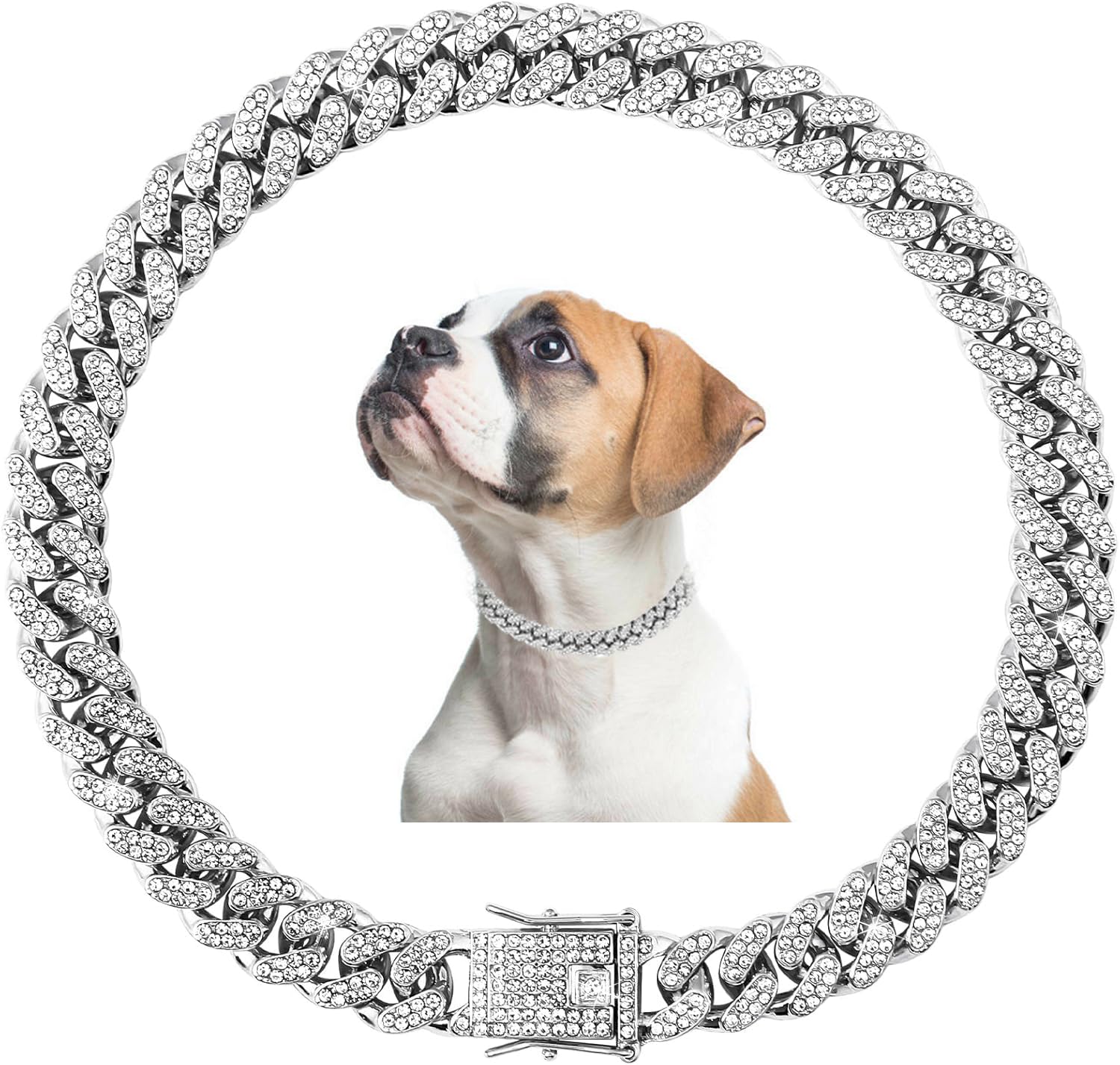 Collier pour chien en argent anti-ternissement strass confort chiot chat