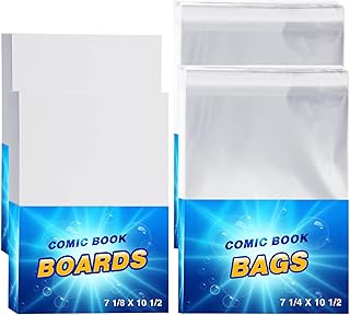 Epakh Juego de 120 bolsas y tableros de cómics Silver Age de 7.68 x 10.83 pulgadas, fundas y tableros reutilizables transparentes para libros de cómics para almacenamiento de revistas