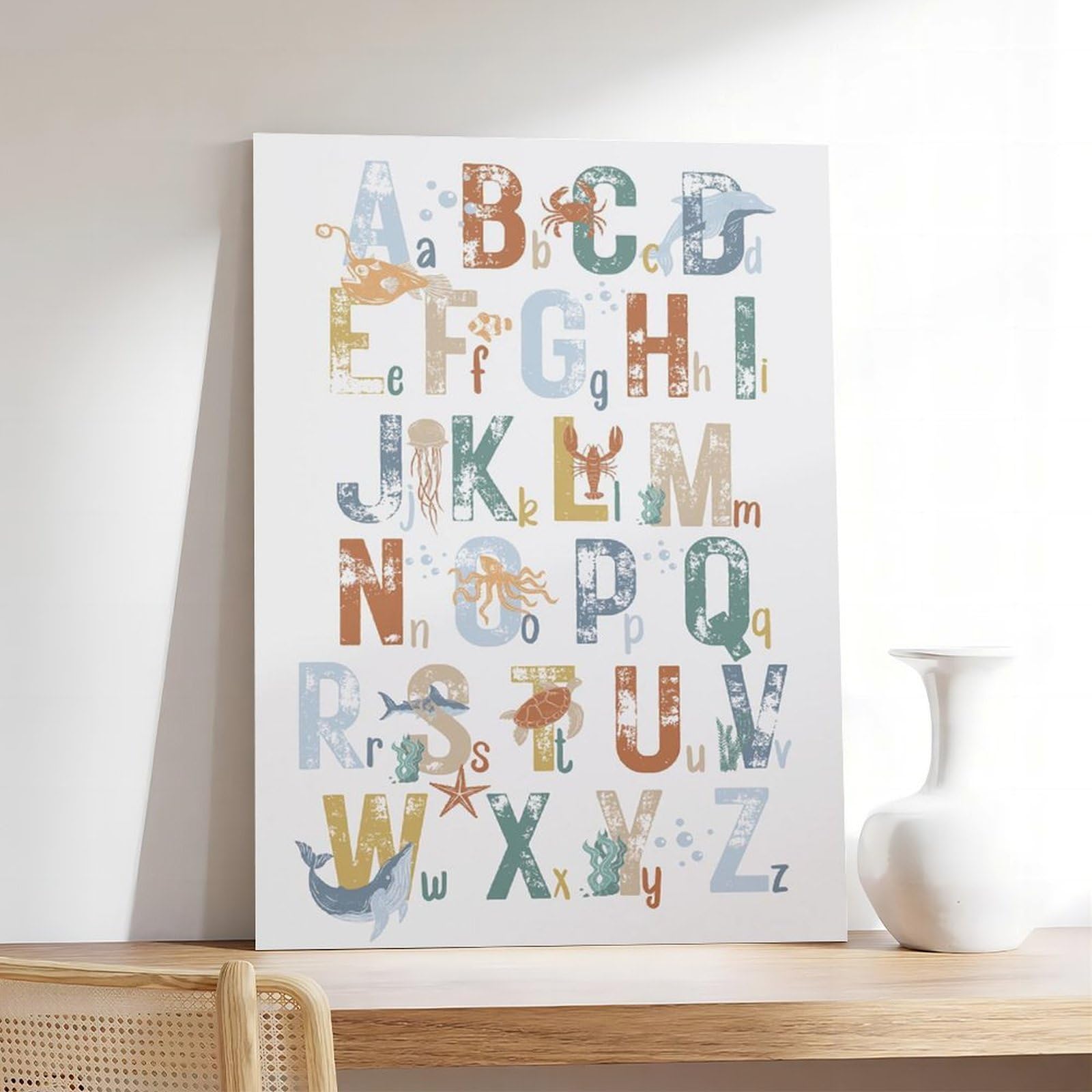 Poster sur toile avec motifs de l'alphabet de A à Z - Thème éducatif - Décoration de chambre à coucher, bureau, chambre - Cadeau - 40 x 60 cm