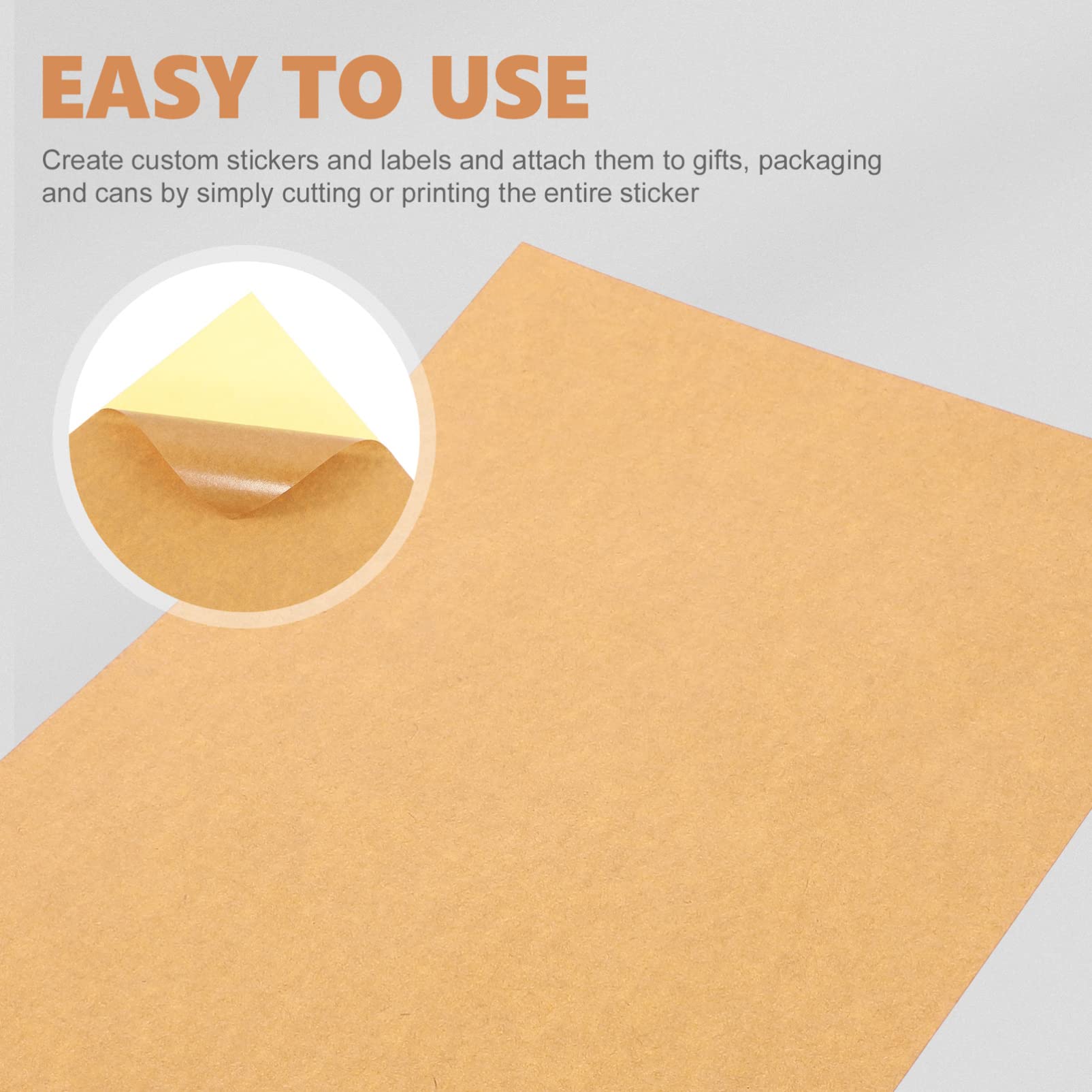 Carta per Etichette Adesive A4 in Carta Kraft 100 Fogli | Scrivibile, Resistente Agli Strappi, Formato Portatile, per Stampante Sticker e Applicazioni in Ufficio