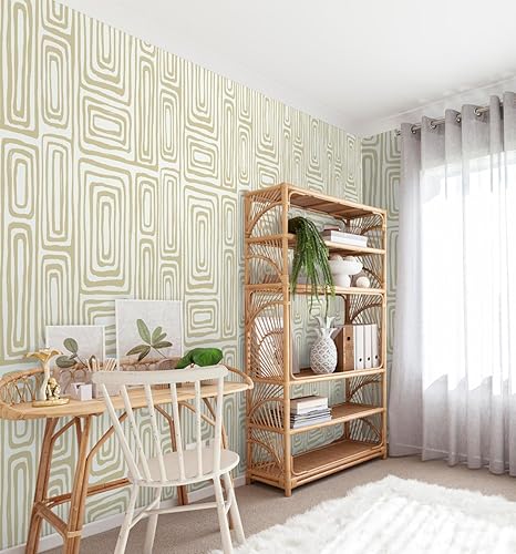 Miniatura 5 de Papel tapiz autoadhesivo bohemio de 16.14 x 197 pulgadas, papel tapiz autoadhesivo marrón y blanco, papel tapiz de línea de patten, papel tapiz