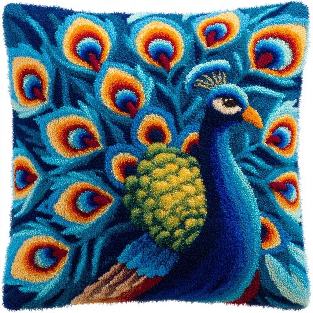 Henypt DIY Pillow Cover Latch Hook Cushion Kits, Peacock