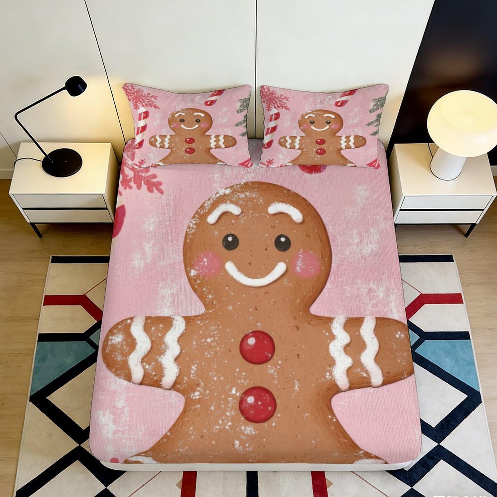 Kzqjxnhpcr Style-6 3D Printed Gingerbread Fitted Sheet Microfiber Deep Pocket Bedroom Bedding Gingerbread Mattress Fitted Cover Non-Slip Full Wrap Washable For Adults Teens 90X200x25cm 90X200x25cm