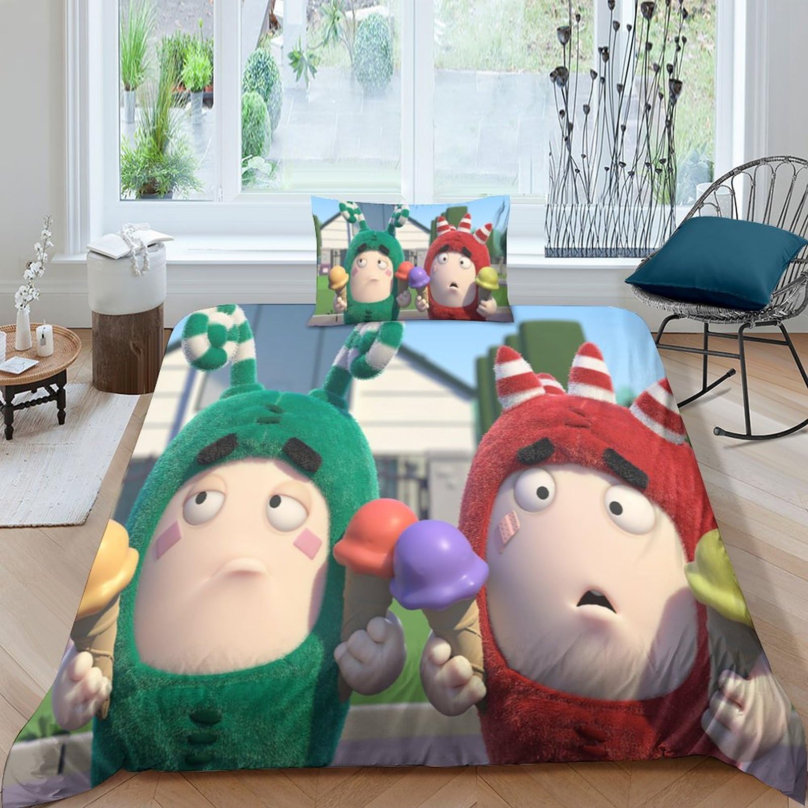 Oddbods 3D Printed Duvet Cover with Pillowcases Bedding Set with Zipper Closure Hypoallergenic Soft Microfiber Quilt Cover Set Single（135x200cm）