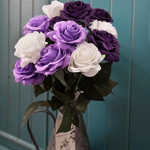 Miniatura 146 de FiveSeasonStuff 12 tallos de flores artificiales, rosas de seda de tacto real para decoración de bodas, ramos de novia, centros de mesa, fiestas y 9