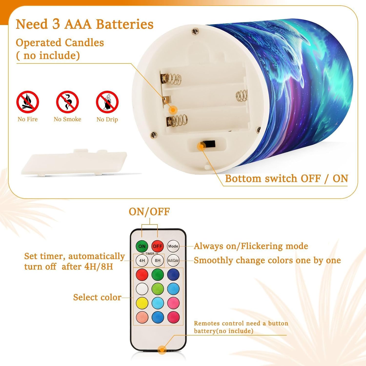 ALAZA Polar Bear Galaxy Nebula Flickering Flameless Candles Pillar Led Candles Battery Operated Candles with Remote and Timers Set of 2