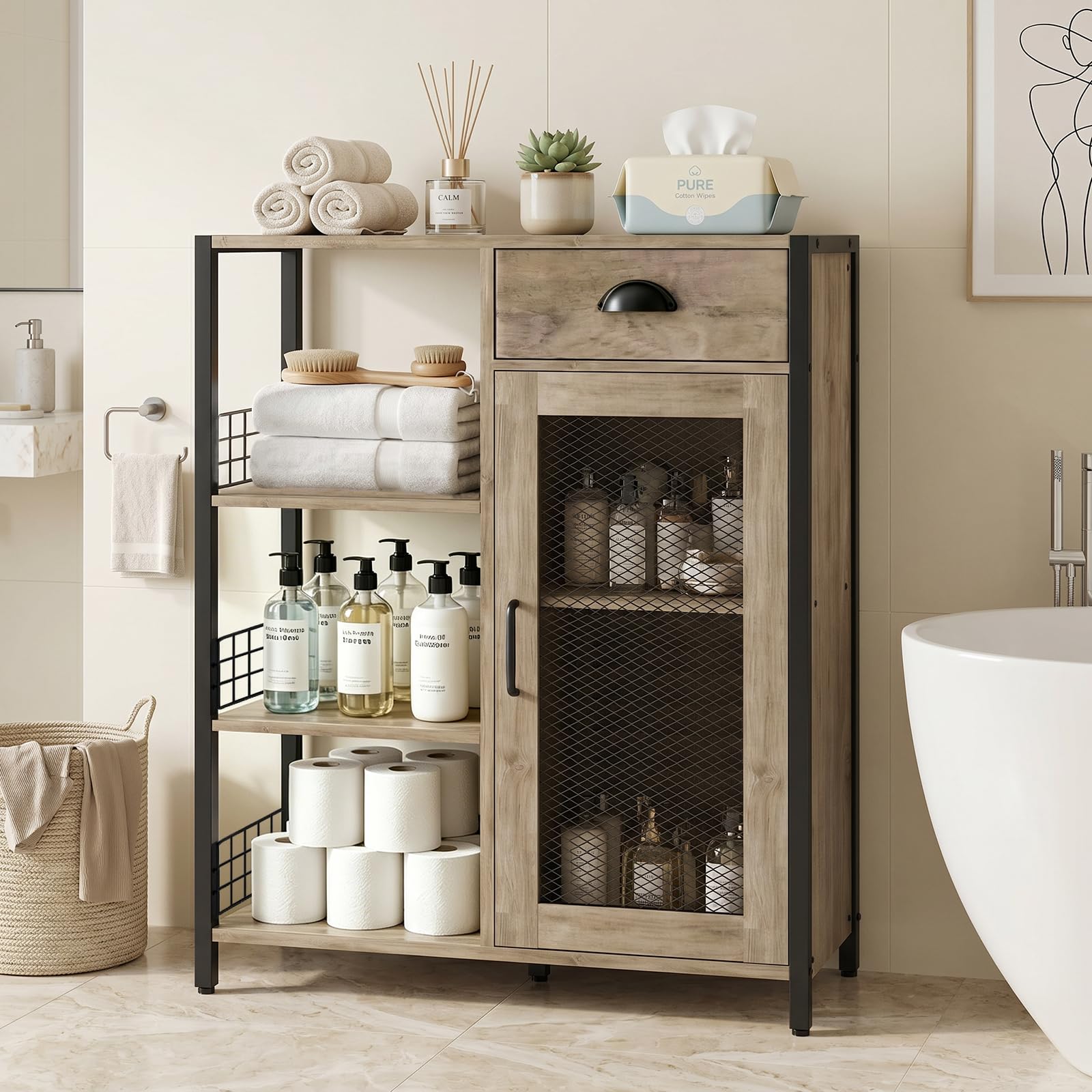Aparador de Cocina con Cajón, Puertas y Estantes | Estilo industrial, 30,5 × 68 × 91 cm, Ideal para cocina, comedor, sala o pasillo
