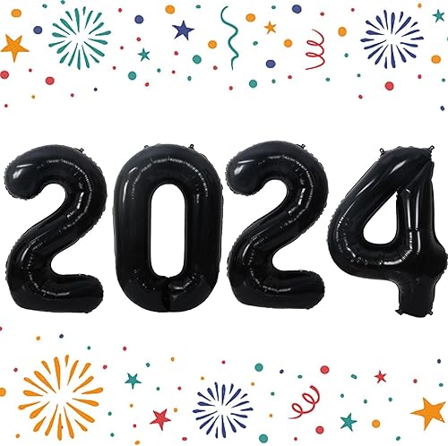 Miniatura 1 de Globos gigantes de 40 pulgadas de graduación 2024 con números negros, decoraciones de graduación 2024 para decoraciones de graduación, decoraciones