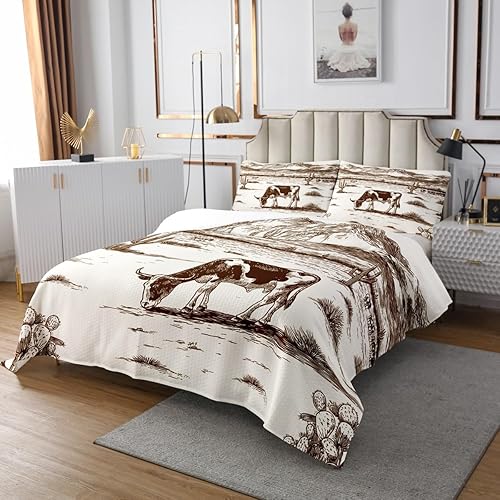Miniatura 7 de Erosebridal Juego de edredón de vaquero tamaño Queen, juego de colcha del oeste para niños y hombres, ilustración dibujada a mano con caballo