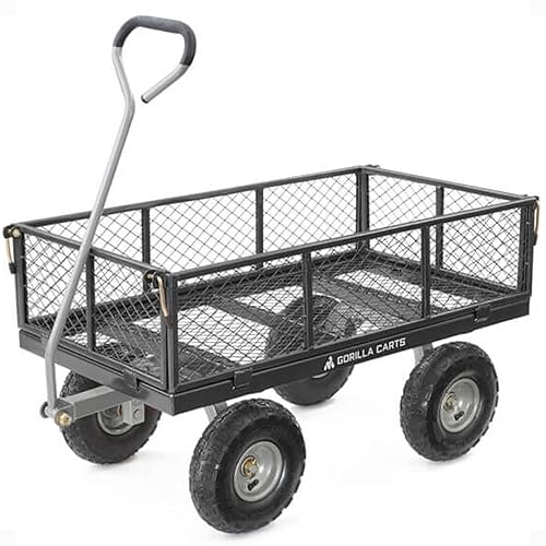 "Gorilla Cart Large 800lb / 350 kg Capacity Solid Steel Outdoor Garden Multi-Use Hauling Utility Wagon Cart with Balanced 4-Wheeled Design and 10-Inch Pneumatic Tires, Black" - Black
