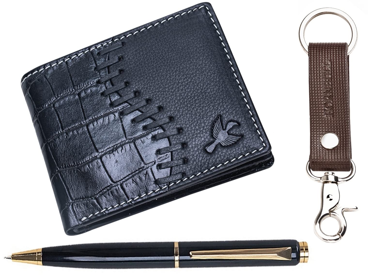 HORNBULL Markus Black Mens Leather Wallet, Keyring & Pen Combo Gift Set for Men | Wallet Men Leather Branded