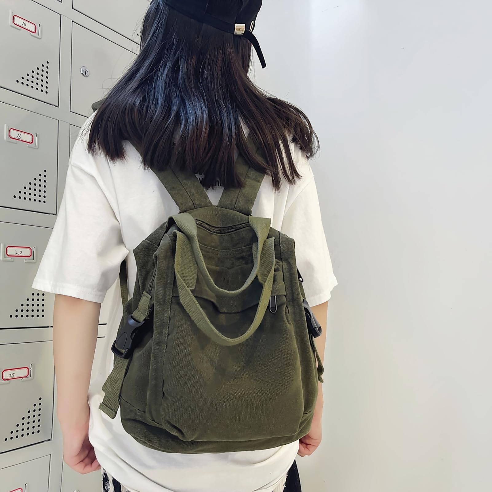 PRLINJSK Mini Canvas Backpack for Women Girls Cute Small Backpack Purse Aesthetic Backpack, Green