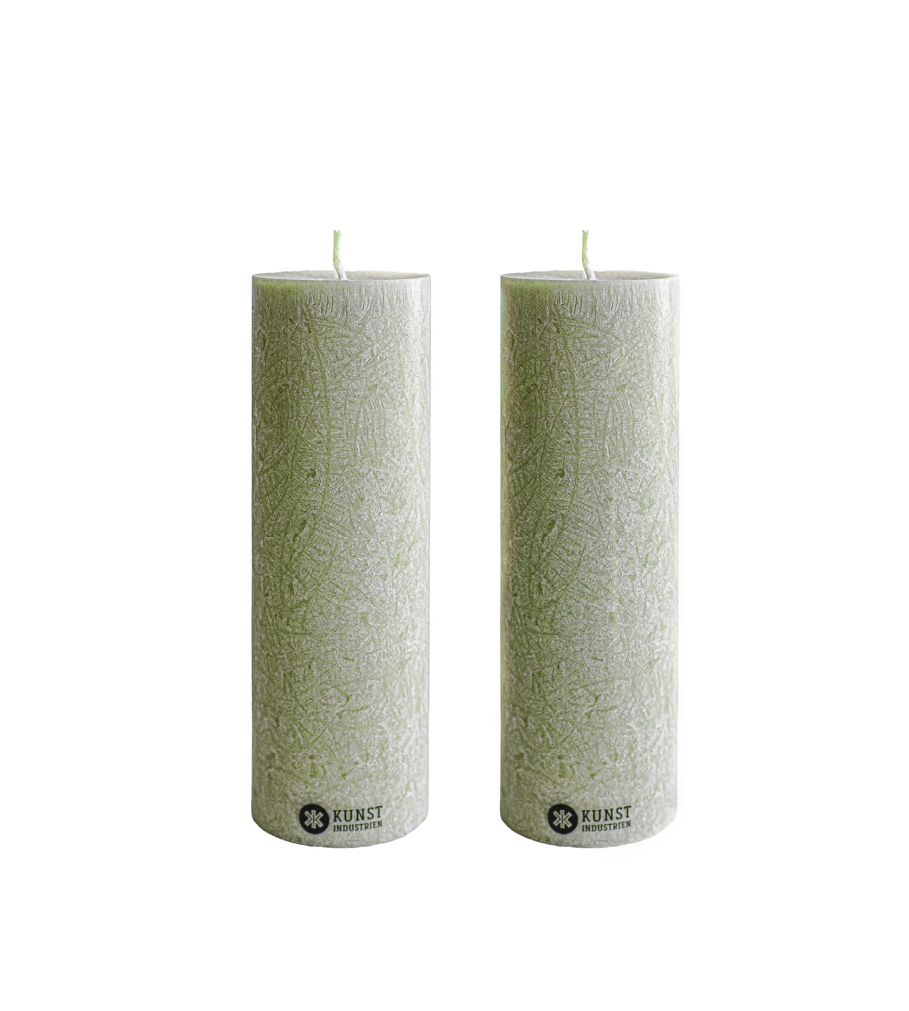 Kunstindustrien® Pillar Candle, Handmade in Europe, 2 Pack – Vegan, 100% Upcycled Olive Wax, Candles Long Burning 49hrs, Unscented Church Candles, Dripless (2 pcs, Ø 6 cm x H 18 cm, Moss Green) — image 1