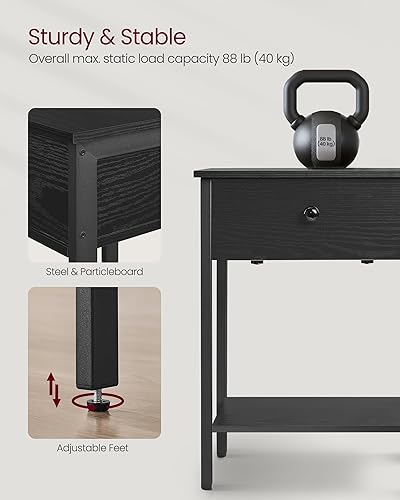 Miniatura 5 de VASAGLE Mesita de noche, mesa auxiliar, mesa auxiliar con cajón y estante, 15.7 x 15.7 x 21.7 pulgadas, dormitorio, marco de acero, fácil montaje,