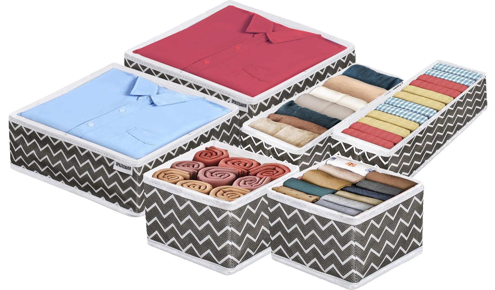 A406 6 Foldable Drawer Organiser Set 6 Storage Box Organiser for Drawer Set Divider Underbed storage box (Grey)