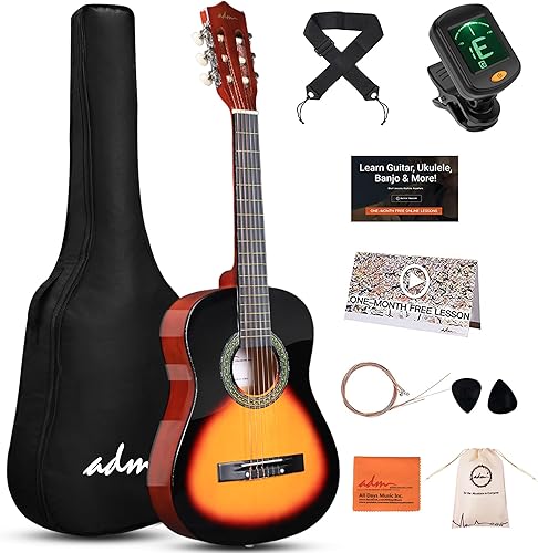 Vista 128 de ADM - Guitarra acústica para principiantes de 30 pulgadas, cuerdas de nailon, guitarra de madera para niños y estudiantes, lecciones en línea