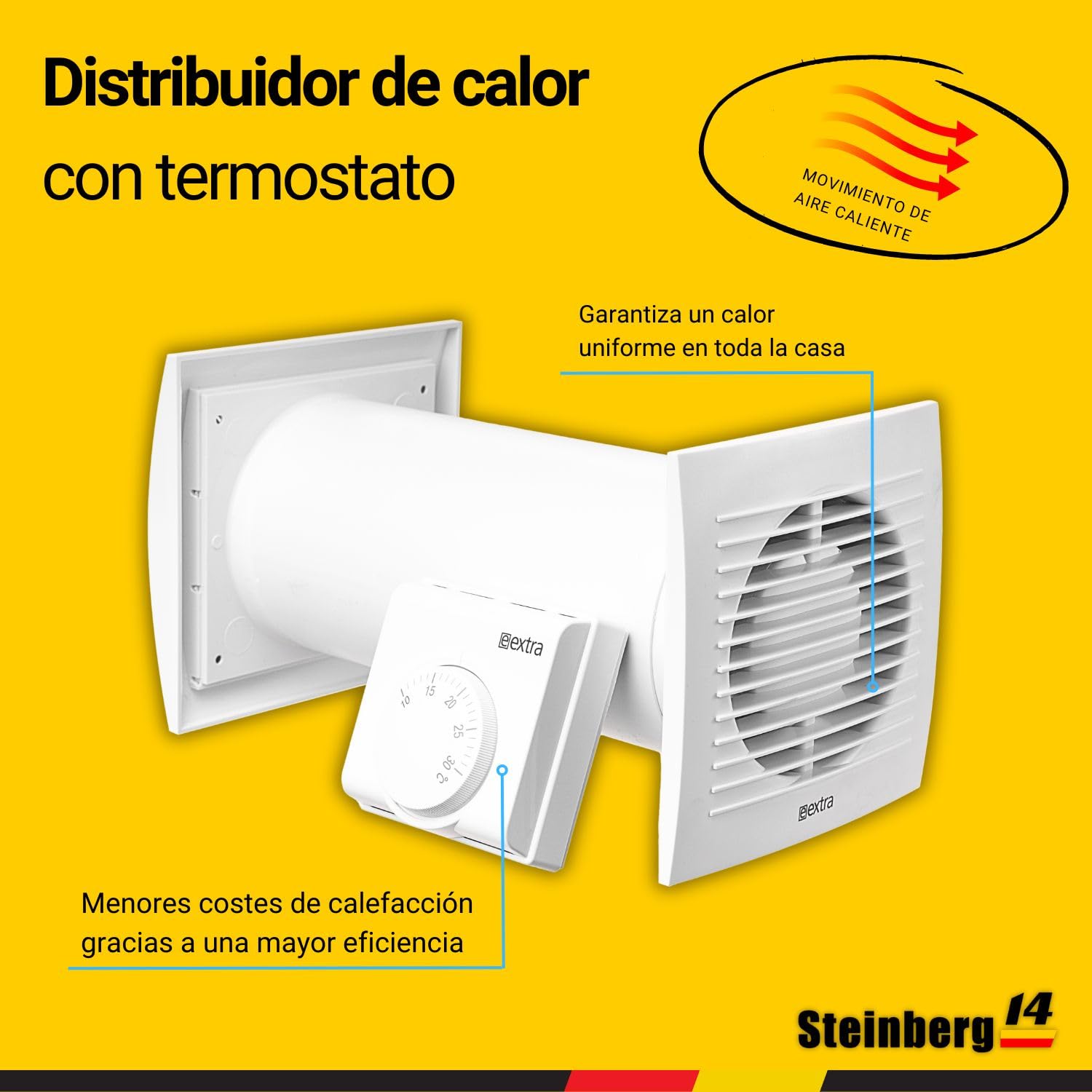 Ø 100mm Sistema de Ventilación con Termostato, Extractor de Aire Caliente