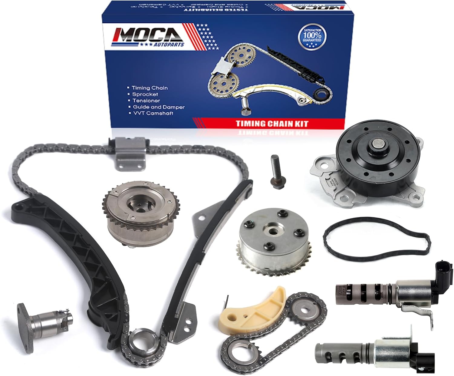 MOCA Timing Chain Kit Water Pump VVT Sprocket Solenoid Fit 2009-2010 for Pontiac Vibe, 2009-2017 for Toyota Corolla & 2009-2013 for Matrix, 2008-2014 for Scion xD
