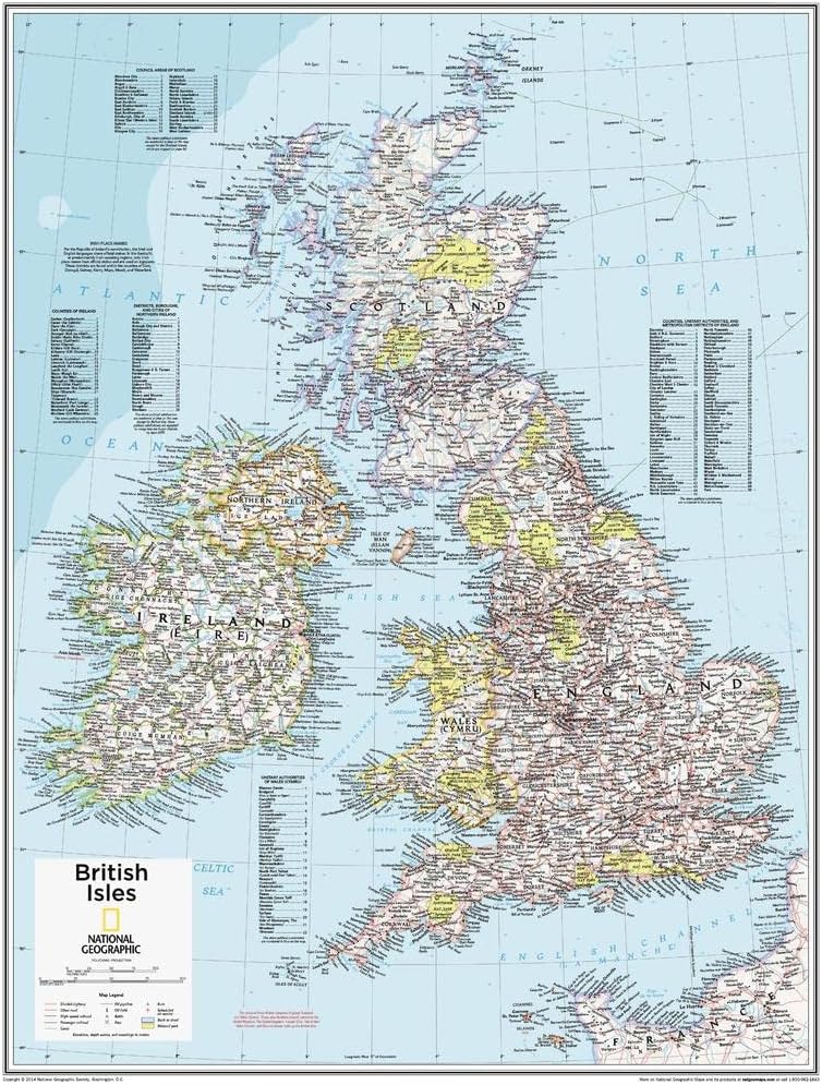 National Geographic Maps: British Isles Wall Map - Compact - 21 x 16 inches